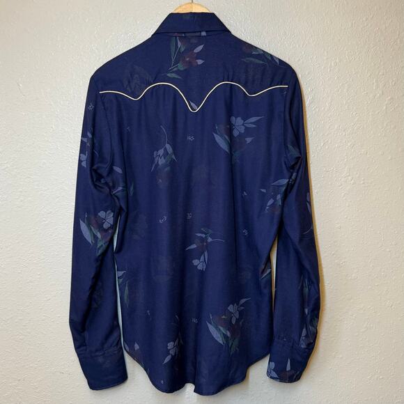 VTG Tem Tex Western Shirt Floral Pearl Snap White Piping Blue 70s Women’s Medium - Picture 10 of 10